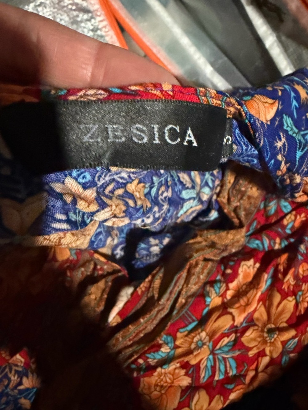 Zesica Floral Boho Dress Top in Red & Blue
